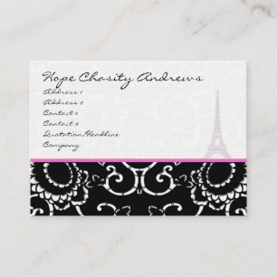Business Card Black White Damask Eiffel Tower