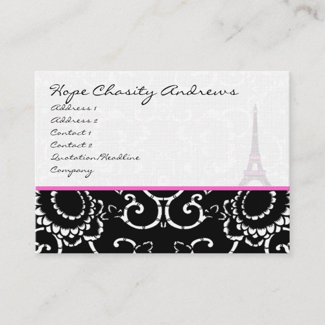 Business Card Black White Damask Eiffel Tower (Front)