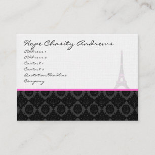 Business Card Black White Damask Eiffel Tower