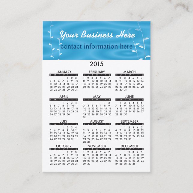 Business Card Calendar Blue Spa (Front)