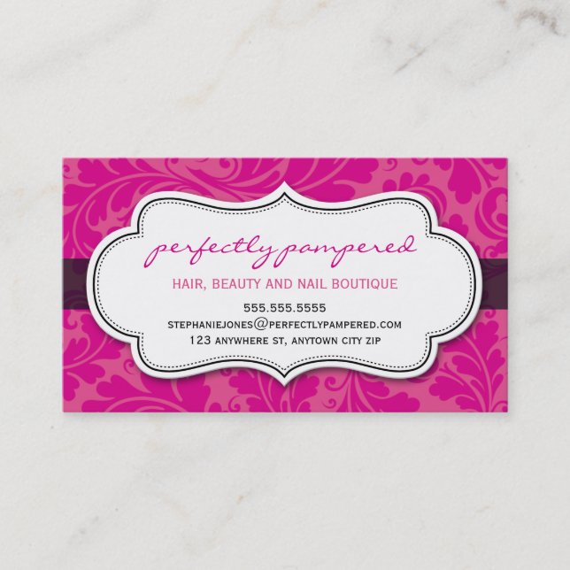 BUSINESS CARD classy flourish fuschia pink black (Front)