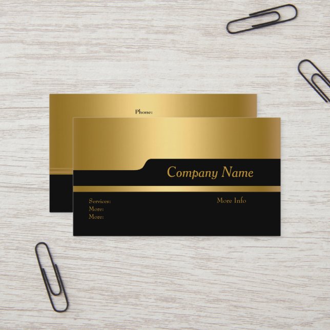 Business Card Company Elegant Black Gold Updated (Front/Back In Situ)