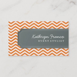 BUSINESS CARD cool chevron stripe orange grey