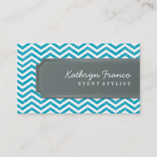 BUSINESS CARD cool chevron stripe turquoise grey