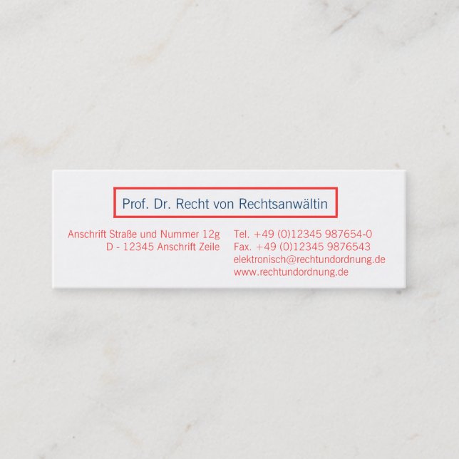 business card Coral Rot (Front)