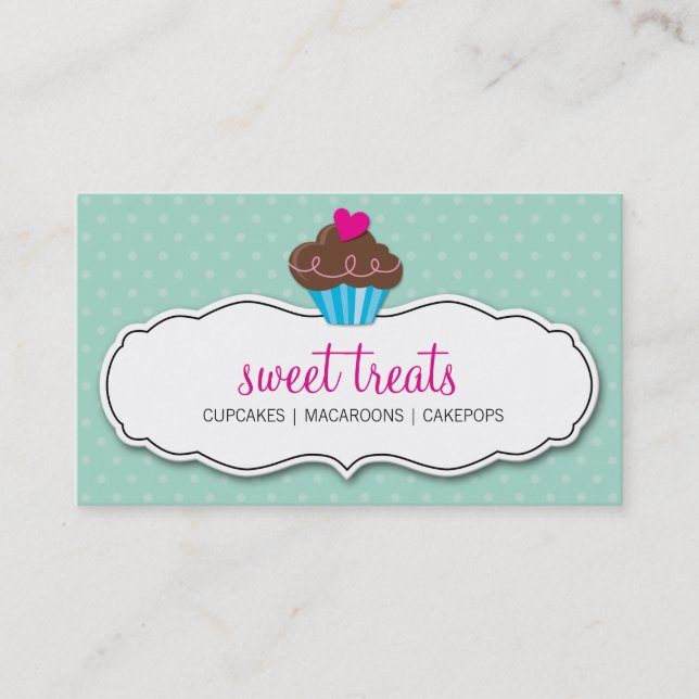 BUSINESS CARD cute bold cupcake pastel mint pink (Front)