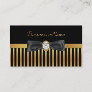 Business Card Diamond Gold Black Stripe Bow