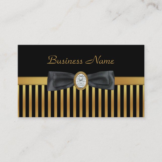Business Card Diamond Gold Black Stripe Bow (Front)