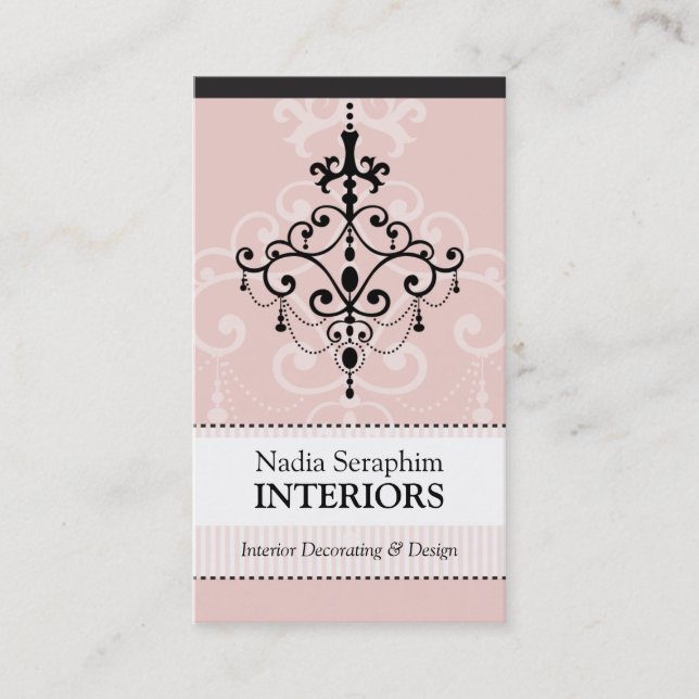 BUSINESS CARD elegant chandelier black pale pink (Front)