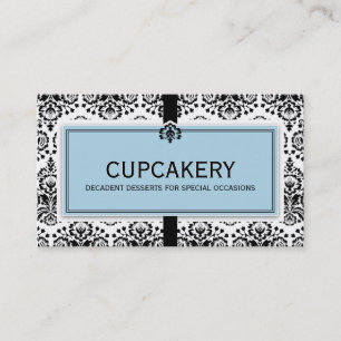 BUSINESS CARD elegant damask black pastel blue
