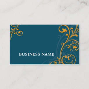 BUSINESS CARD elegant flourish dark blue orange