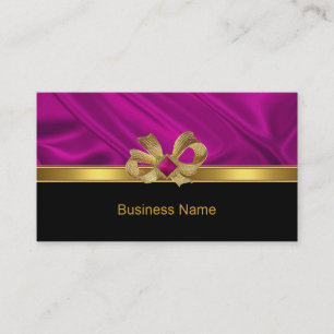 Business Card Elegant Gold Bow Pink Trim Black