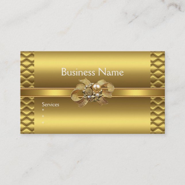 Business Card Elegant Gold BowsTile Trim Jewel (Front)