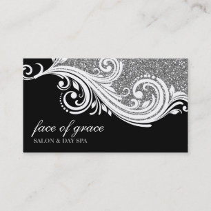 BUSINESS CARD elegant swirl silver glitter black
