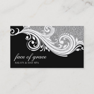 BUSINESS CARD elegant swirl silver glitter black