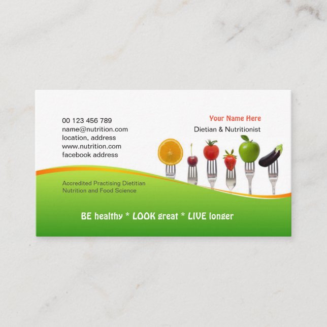 Business card  for Dietician & Nutritionist (Front)