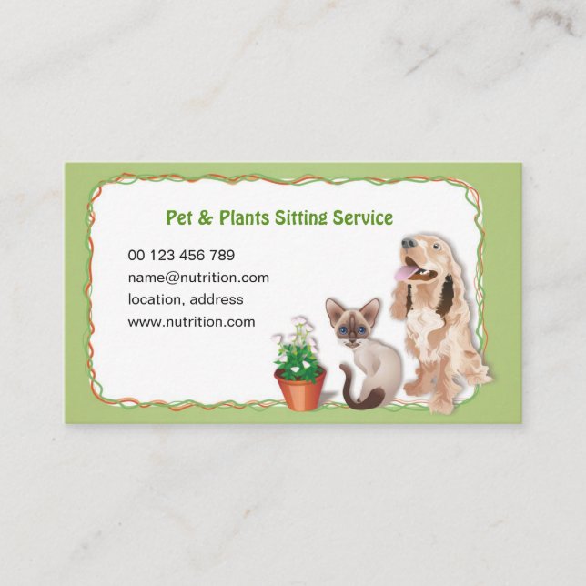 business card for Pet & Plants Sitting Service (Front)