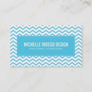 BUSINESS CARD fresh chevron pattern aqua blue