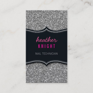 BUSINESS CARD glitzy glitter black silver pink