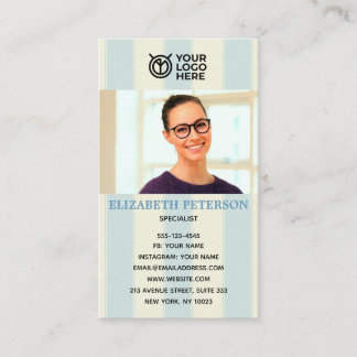 Business card in vintage stripes background photo.