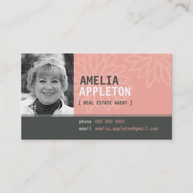 BUSINESS CARD :: jazzy photo coral pink (Front)