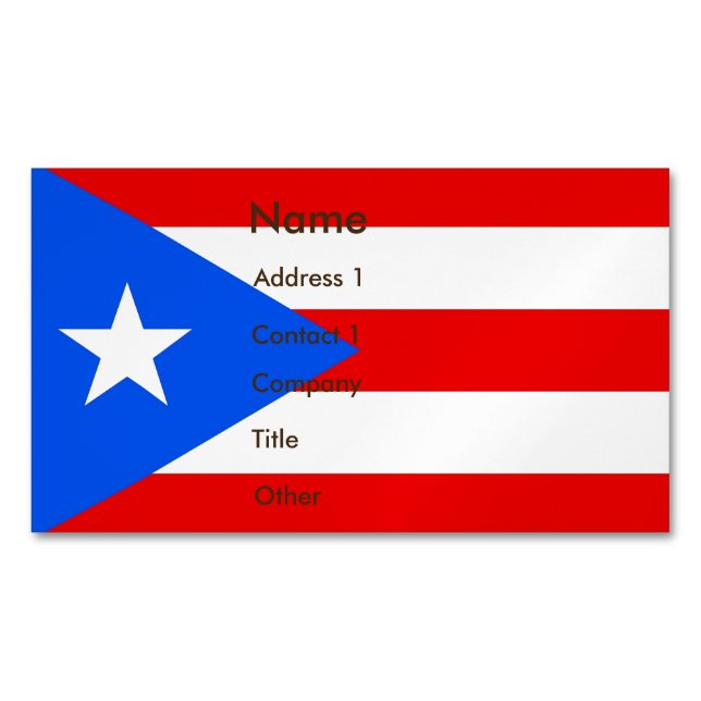 Business Card Magnet with Flag of Puerto Rico (Front)