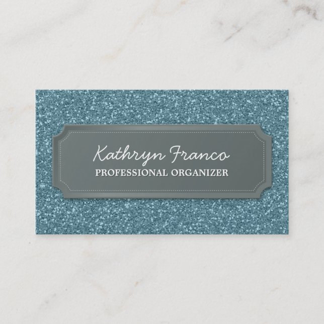 BUSINESS CARD modern bold sparkly blue glitter (Front)