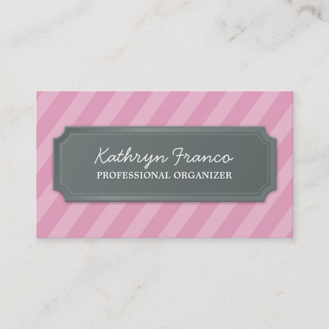 BUSINESS CARD modern bold stripe pale pink grey (Front)