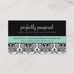 BUSINESS CARD modern damask black mint green