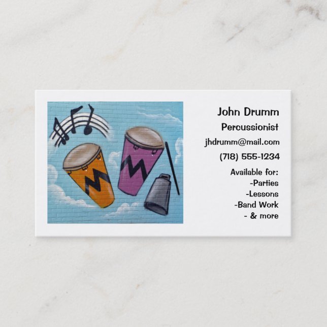 Business Card: Musician, Drummer, Percussionist Card (Front)