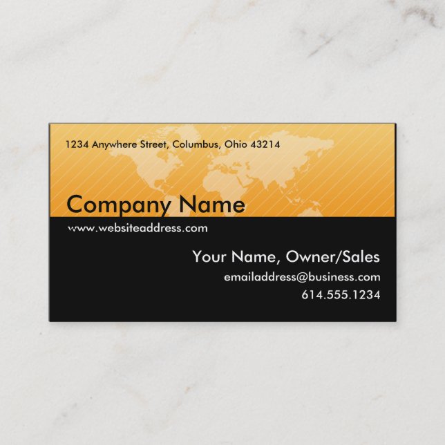 Business Card :: Orange World Map Design 1 (Front)