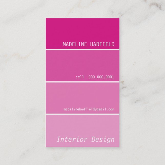 BUSINESS CARD paint chip swatch magenta pink (Front)