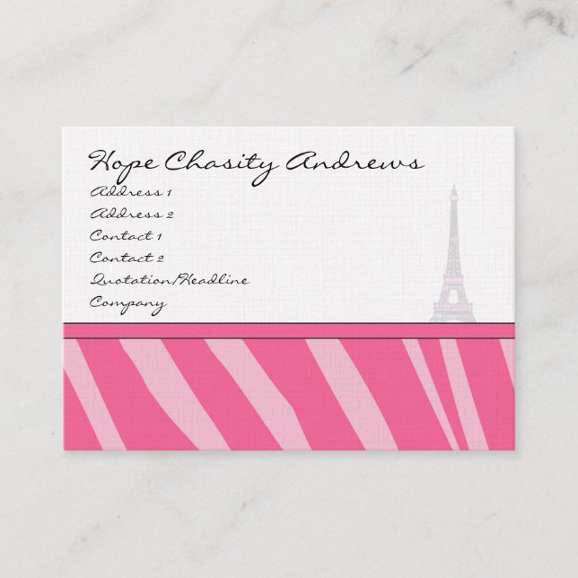 Business Card Pink Zebra Damask Eiffel Tower (Front)