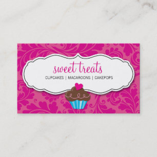 BUSINESS CARD pretty flourish cupcake hot pink