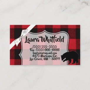 Business Card Red Buffalo Plaid Bear Black