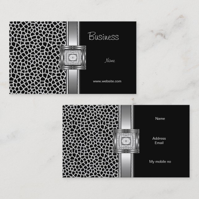 Business Card Silver on Grey Black Diamond Jewel (Front/Back)