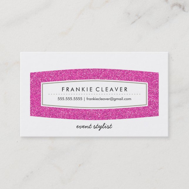 BUSINESS CARD simple modern panel hot pink glitter (Front)