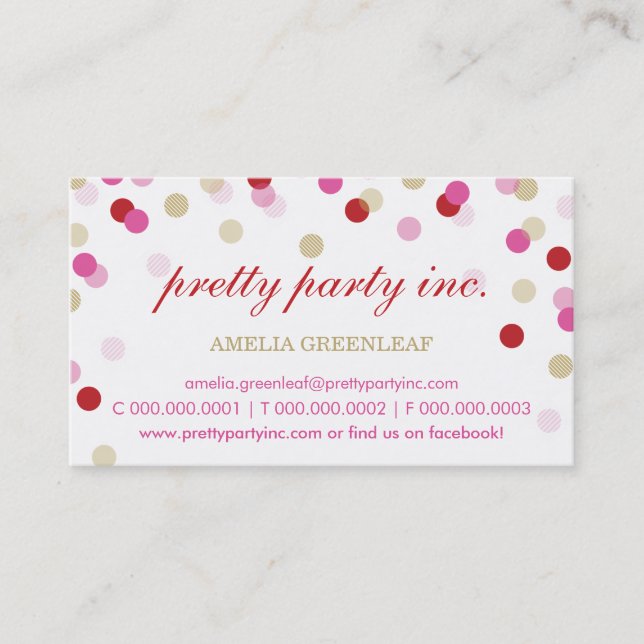 BUSINESS CARD :: stylish confetti red pink gold (Front)