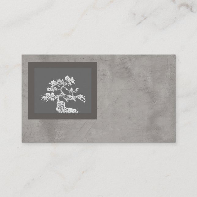 business card template bonsai art distressed grey (Front)