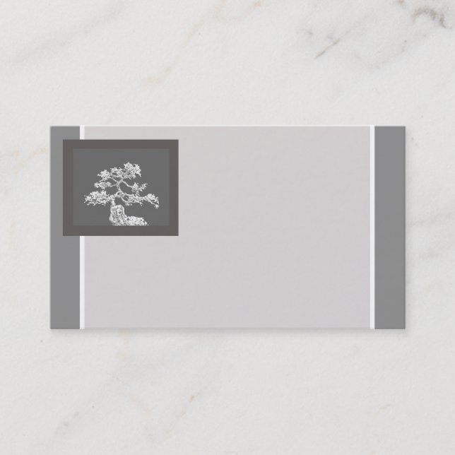 business card template bonsai tree grey and white (Front)