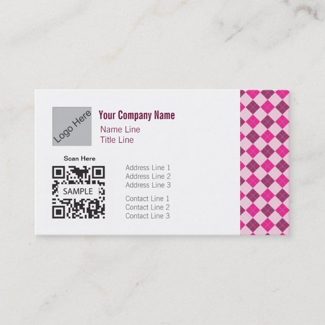 Business Card Template Generic Pink Argyle (Front)