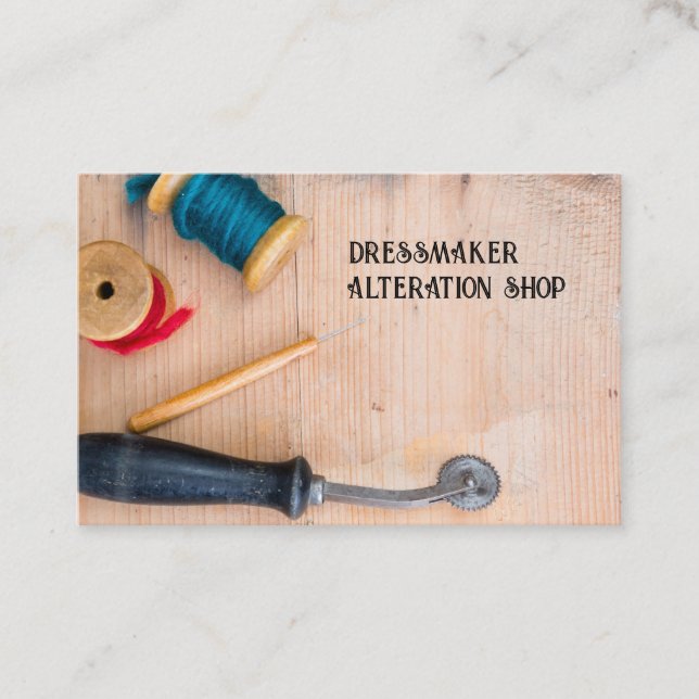 Business card tool tailor on wood (Front)