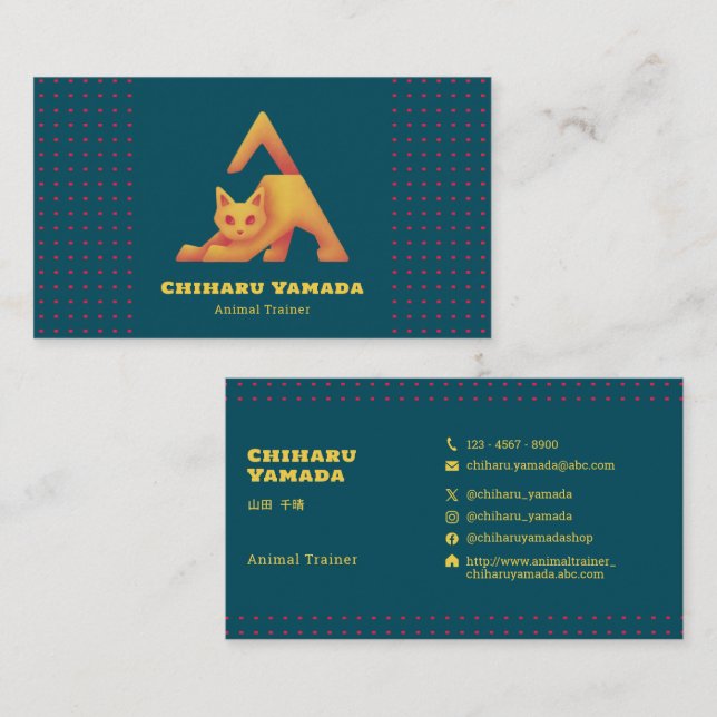 Business Card Triangle Cat Cat Dot / Green Busines (Front/Back)