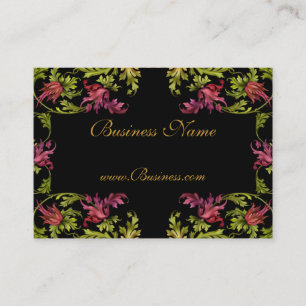 Business Card Vintage Floral Frame Black Gold Pink