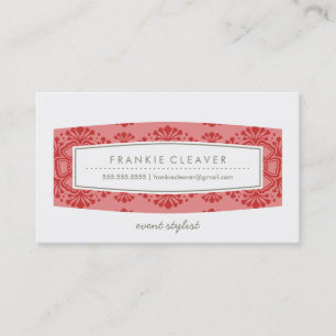 BUSINESS CARD vintage floral pattern coral red