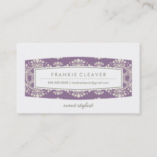 BUSINESS CARD vintage floral pattern purple cream