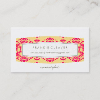 BUSINESS CARD vintage floral pattern yellow pink