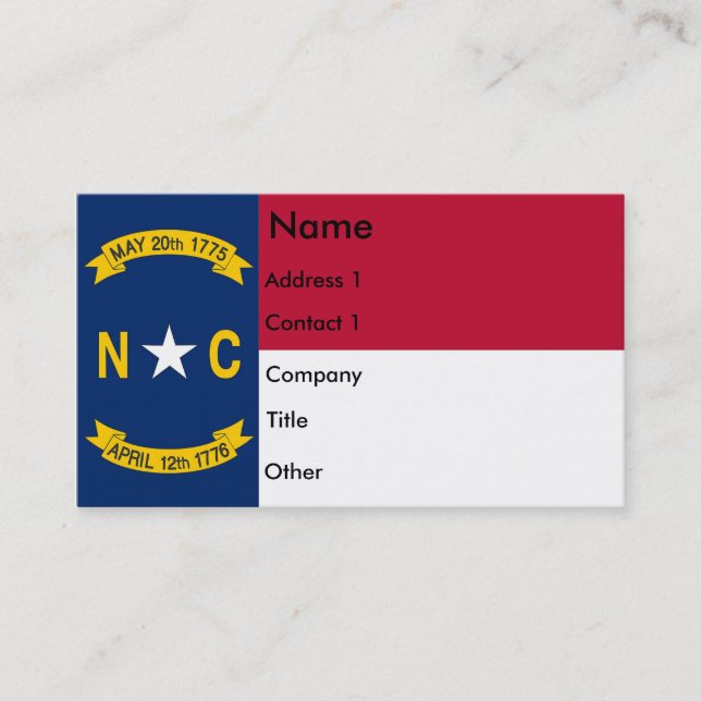 Business Card with Flag of North Carolina U.S.A. (Front)