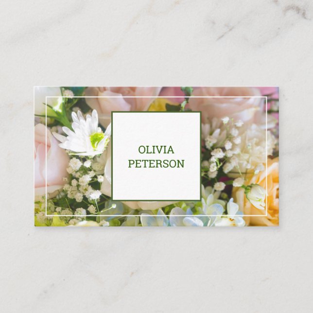 Business card with flower background. (Front)