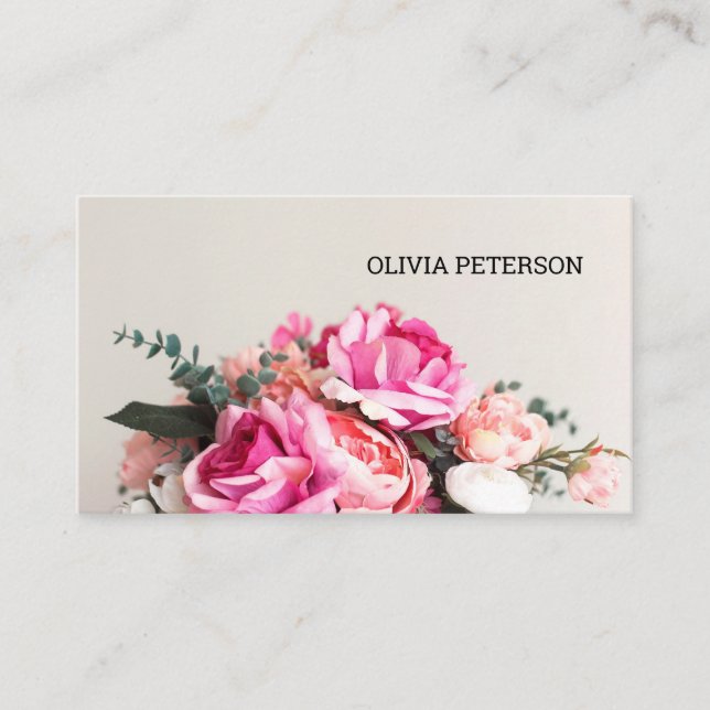 Business card with flower background. (Front)